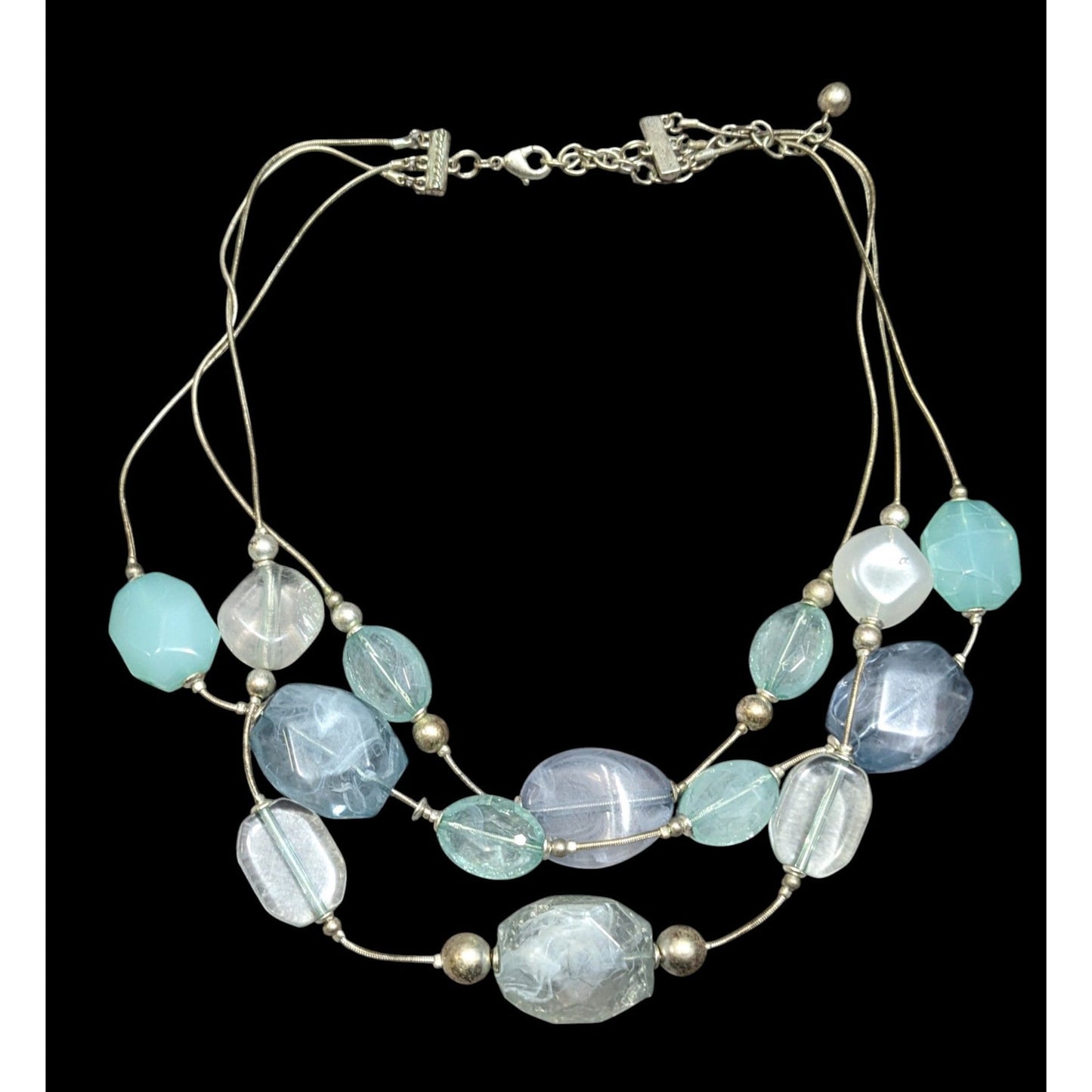 Whimsical Medmaidcore Blue And Silver Tone Layered Necklace