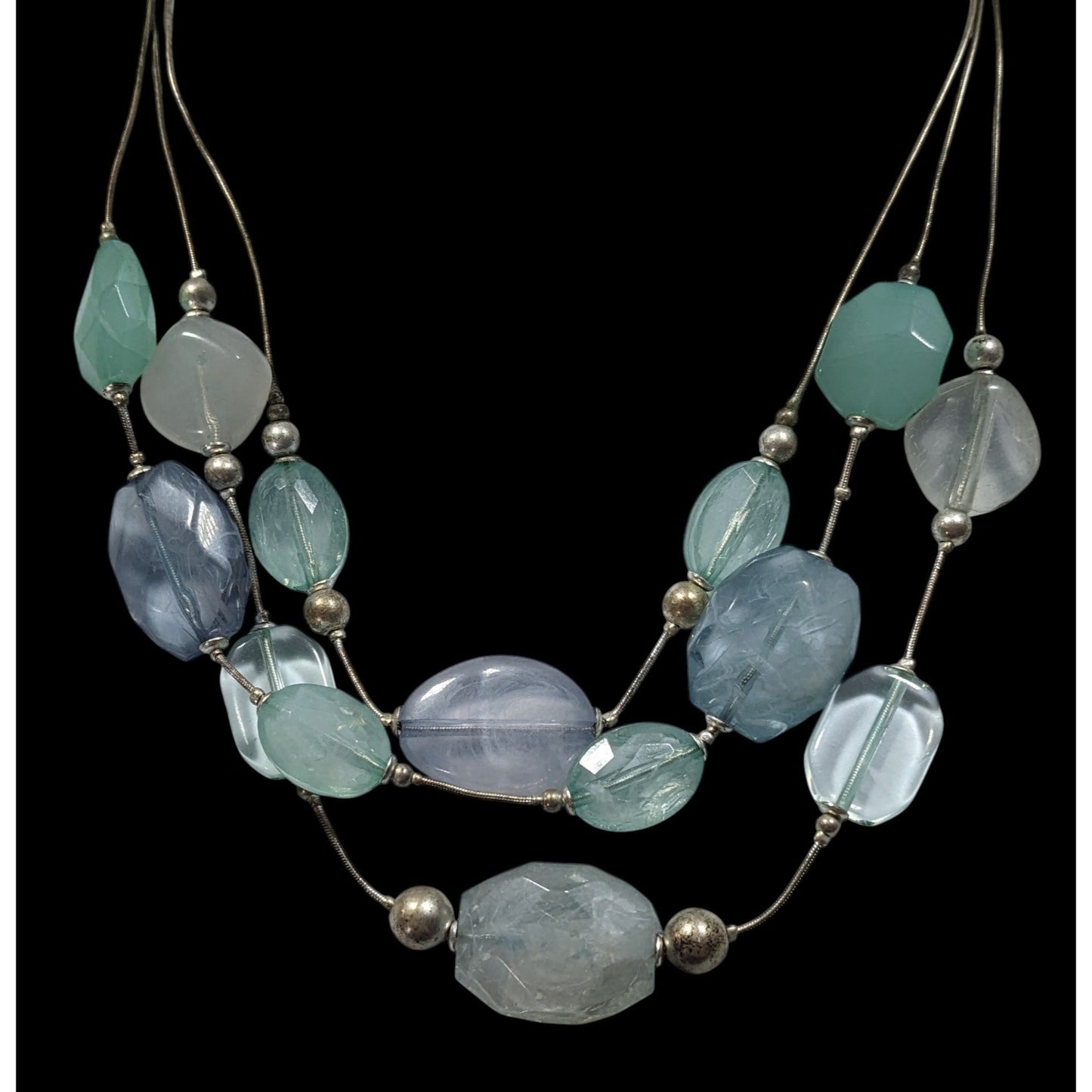 Whimsical Medmaidcore Blue And Silver Tone Layered Necklace