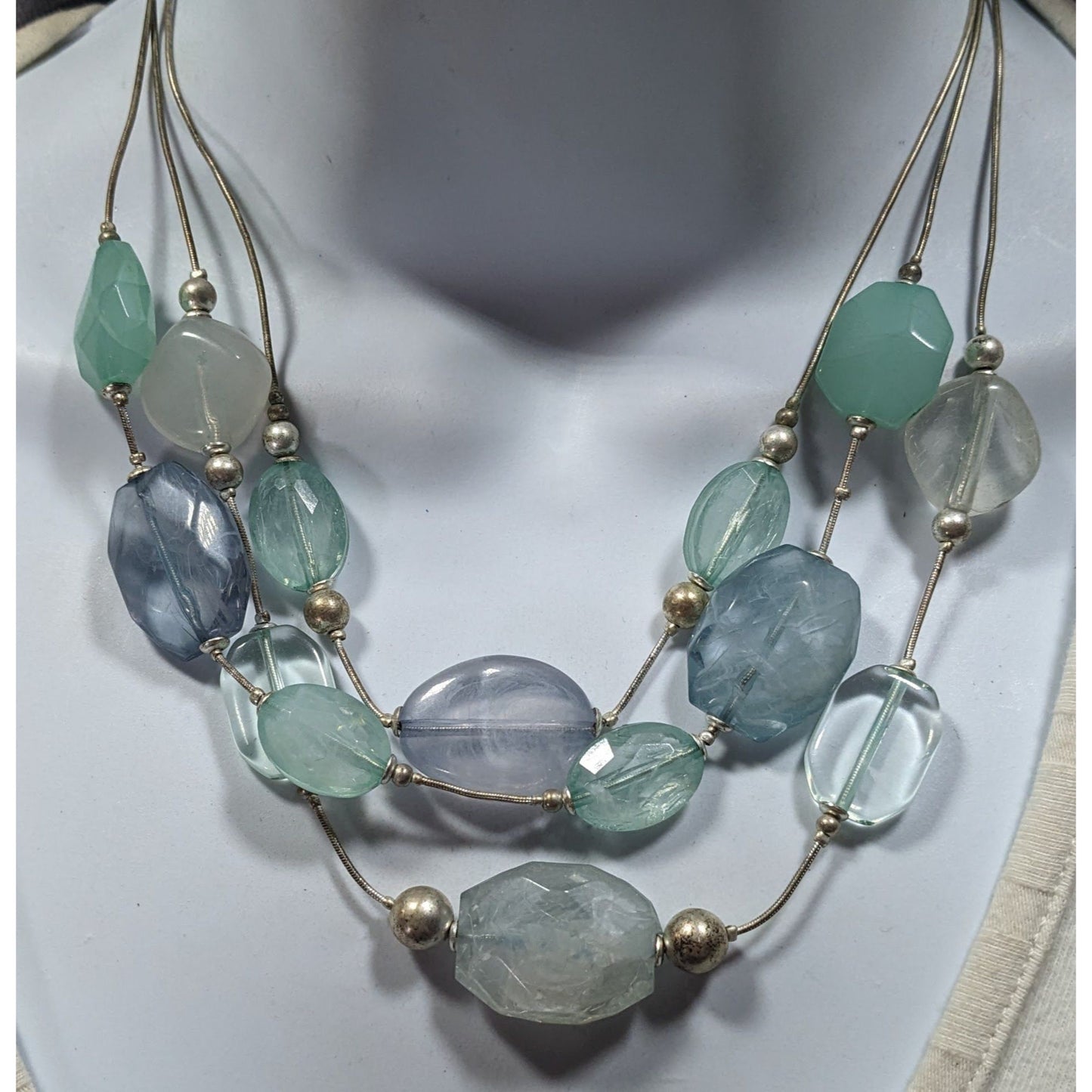 Whimsical Medmaidcore Blue And Silver Tone Layered Necklace