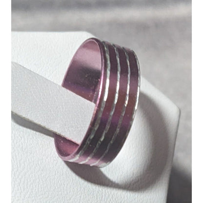 Pink Metal Silver Stripe Etched Fashion Ring Size 8 3/4