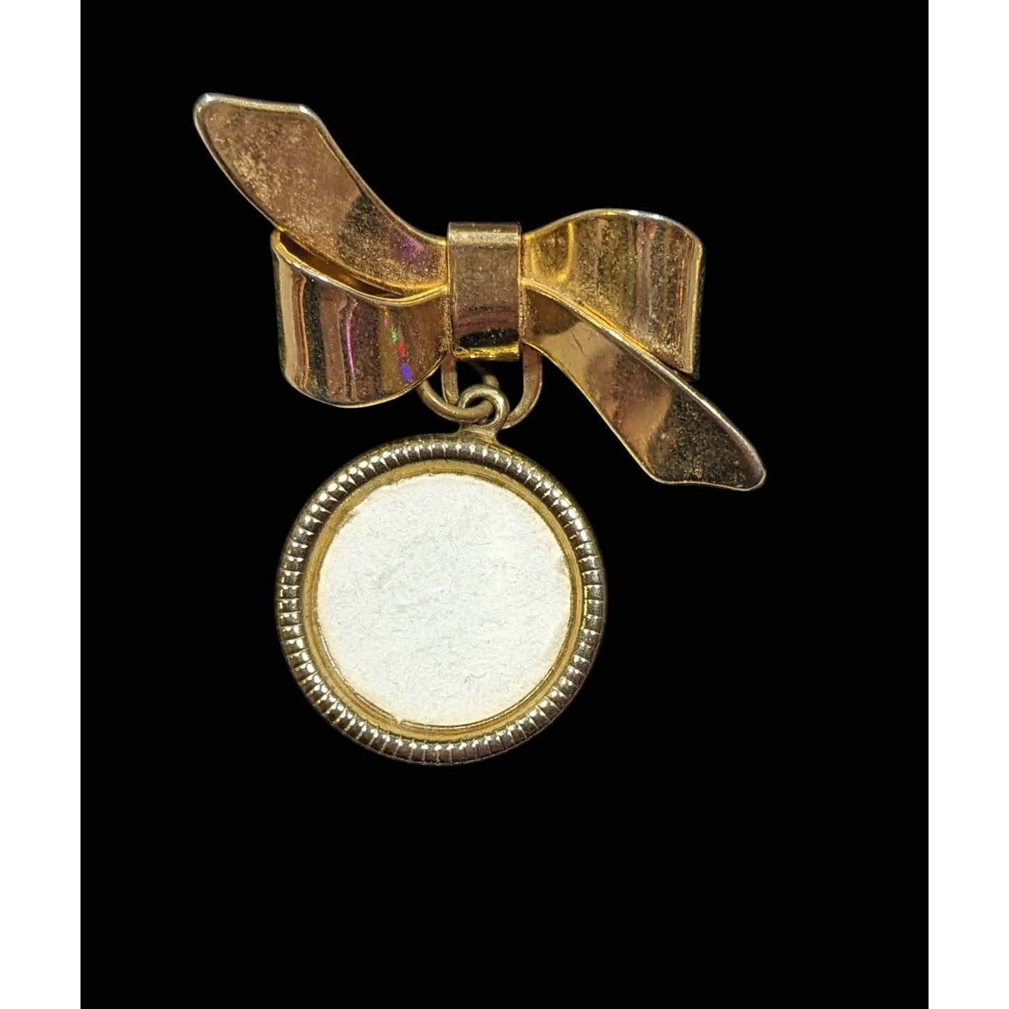 Vintage Bow With Dangling Disc Gold Tone Brooch