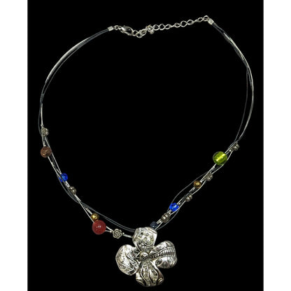 Retro Fairycore Rainbow Beaded Floral Pendant Necklace