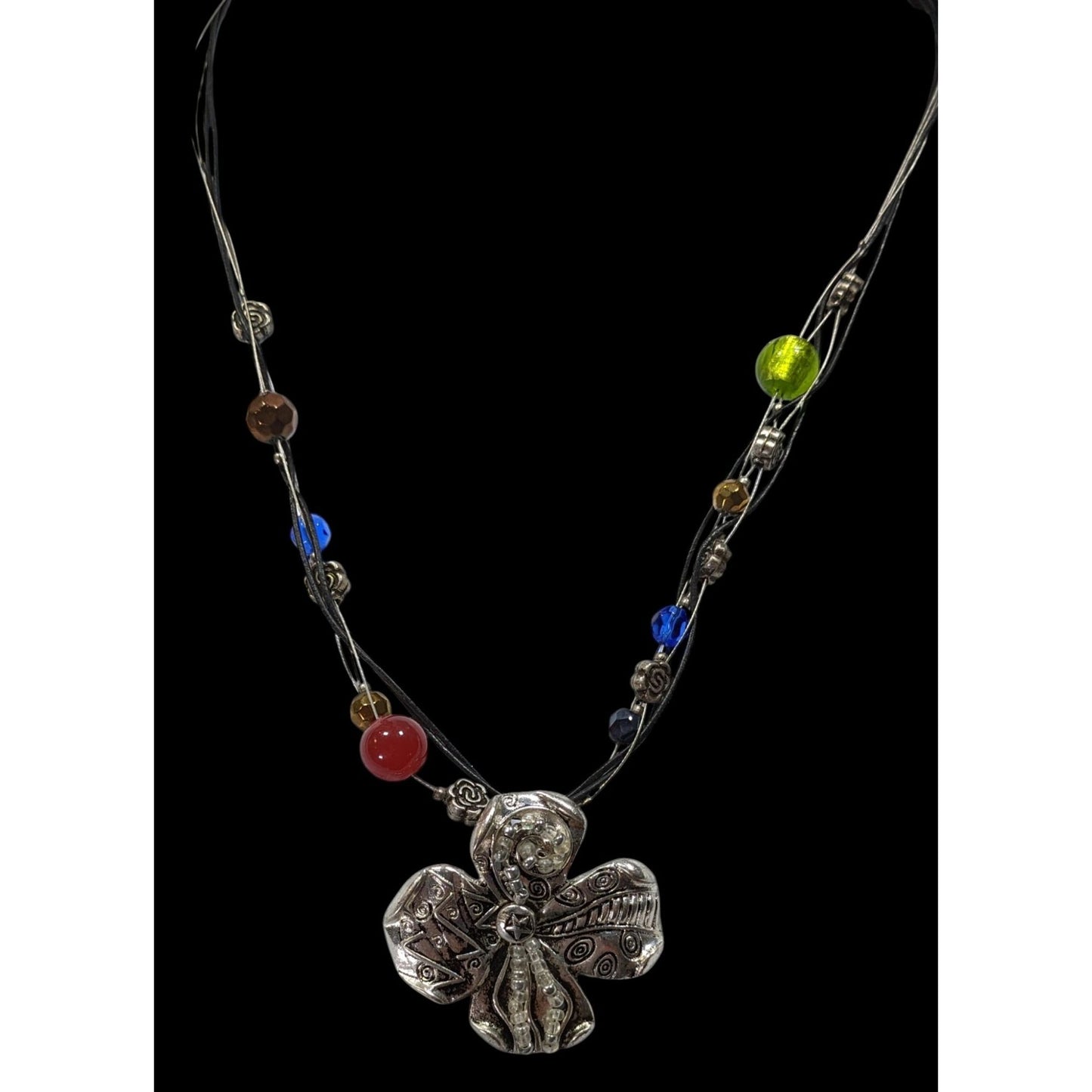 Retro Fairycore Rainbow Beaded Floral Pendant Necklace