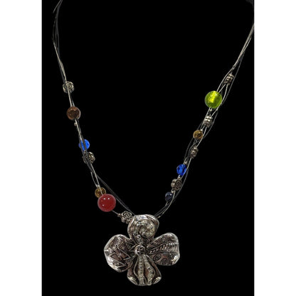 Retro Fairycore Rainbow Beaded Floral Pendant Necklace