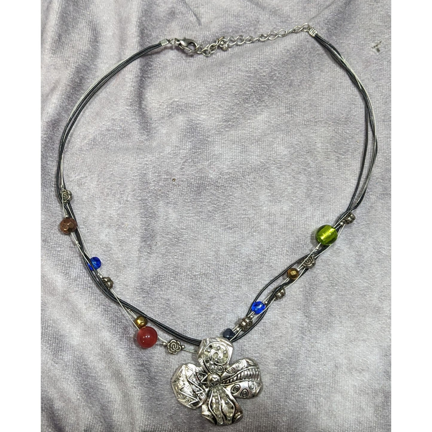 Retro Fairycore Rainbow Beaded Floral Pendant Necklace