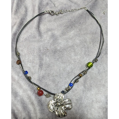 Retro Fairycore Rainbow Beaded Floral Pendant Necklace