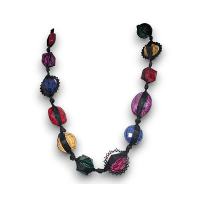 Whimsigoth Maximalist Crackle Gem Multicolor Ribbon Necklace 20 Inch