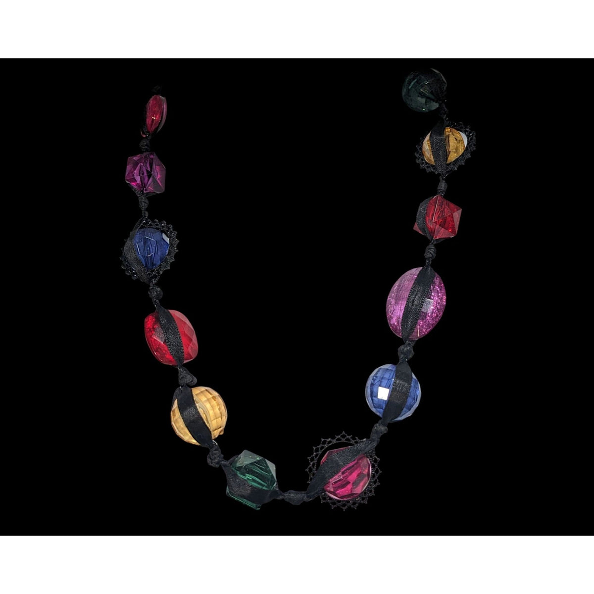 Whimsigoth Maximalist Crackle Gem Multicolor Ribbon Necklace 20 Inch