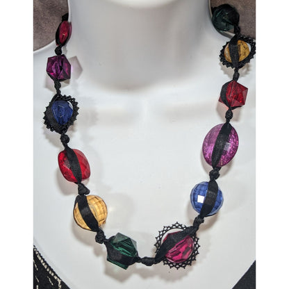 Whimsigoth Maximalist Crackle Gem Multicolor Ribbon Necklace 20 Inch
