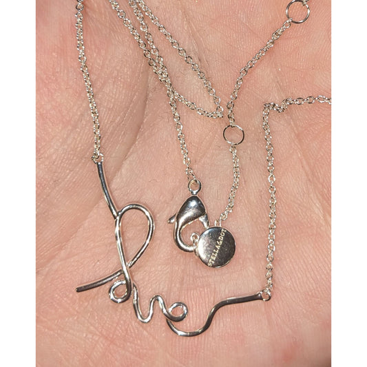 Minimalist Coquette Stella & Dot Love Script Necklace Silver Tone