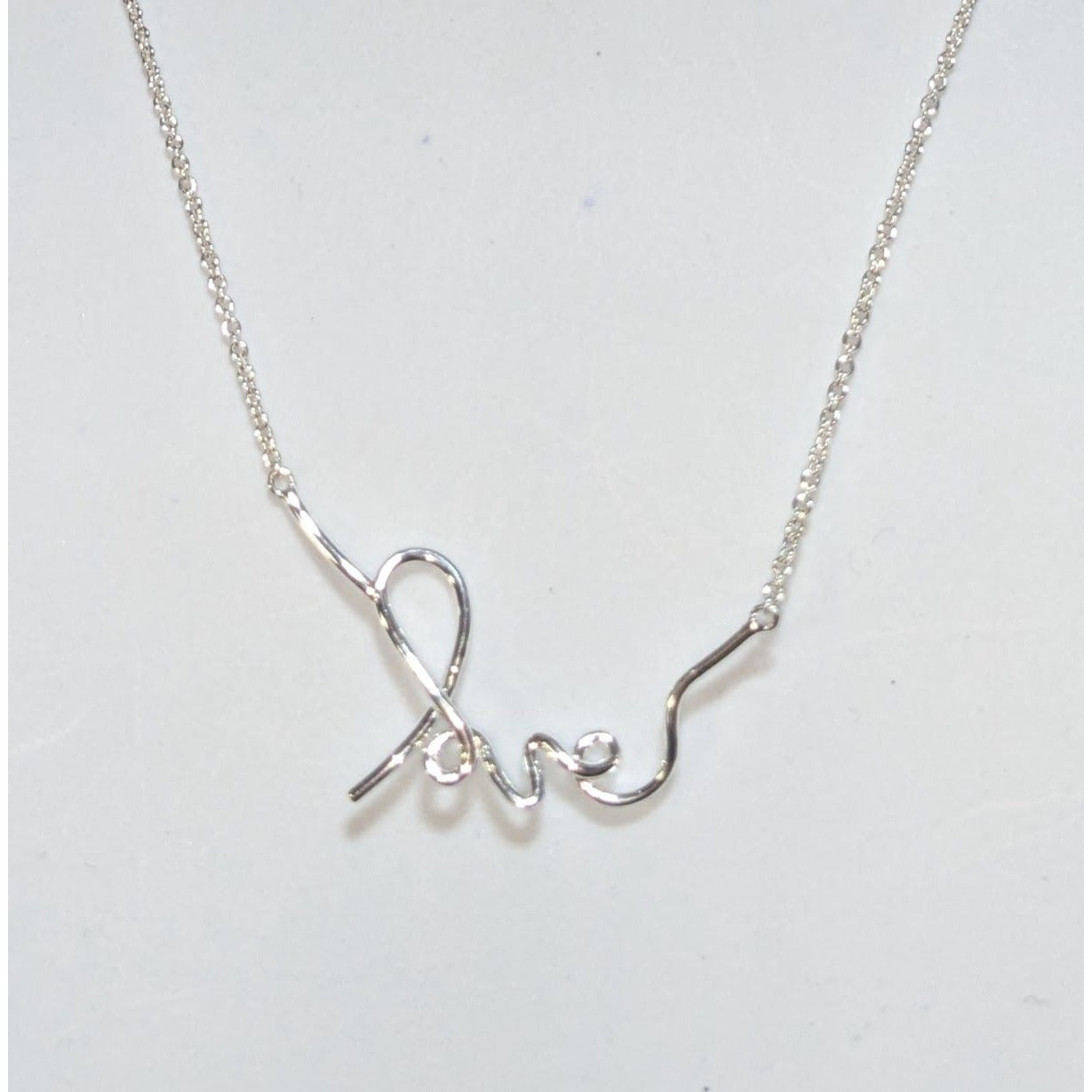 Minimalist Coquette Stella & Dot Love Script Necklace Silver Tone