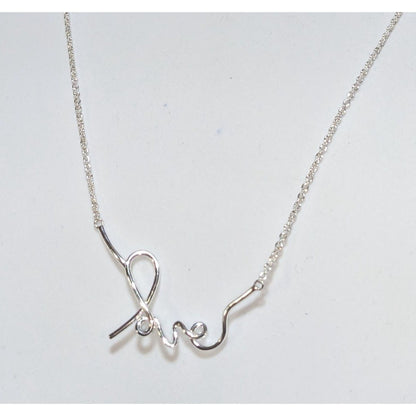 Minimalist Coquette Stella & Dot Love Script Necklace Silver Tone