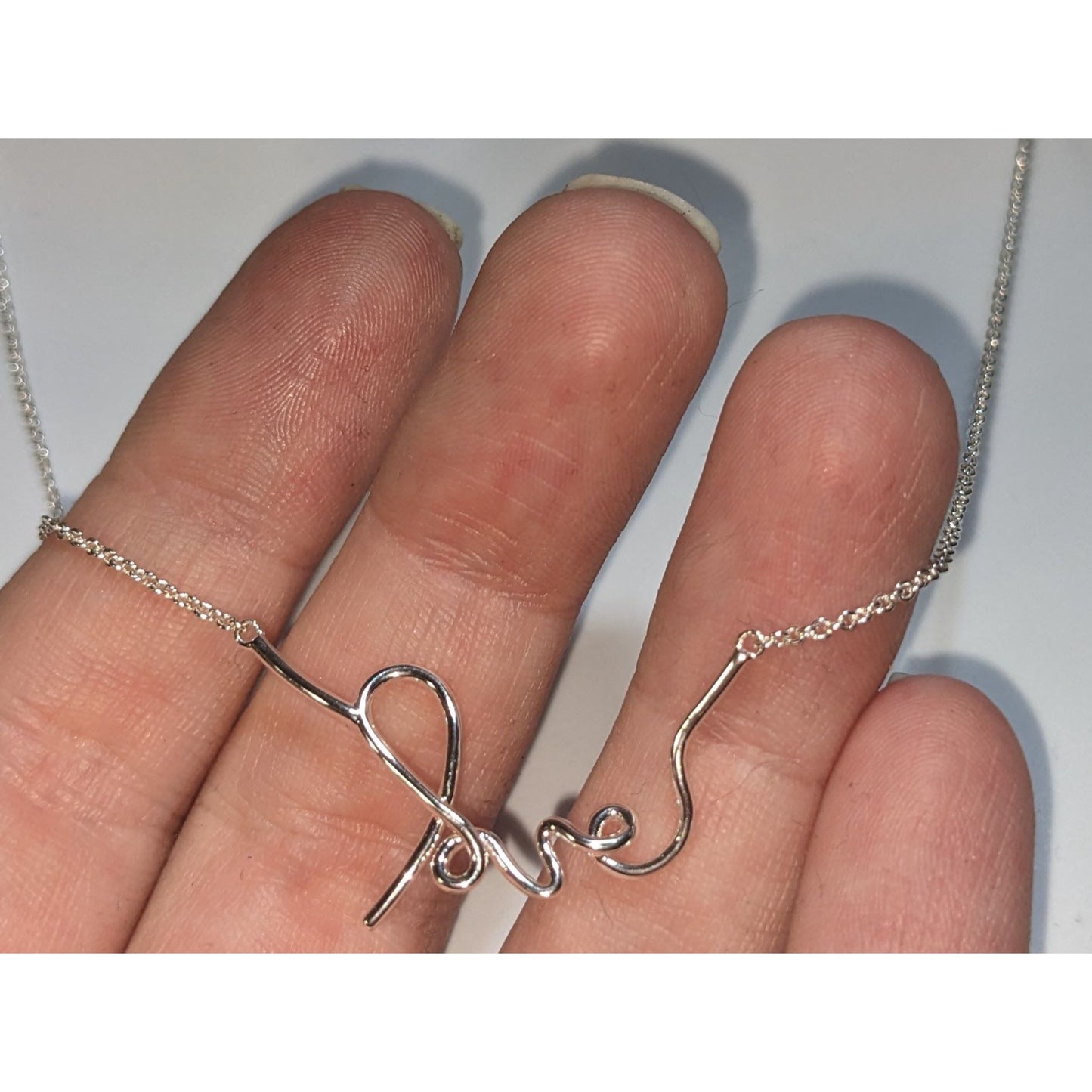 Minimalist Coquette Stella & Dot Love Script Necklace Silver Tone