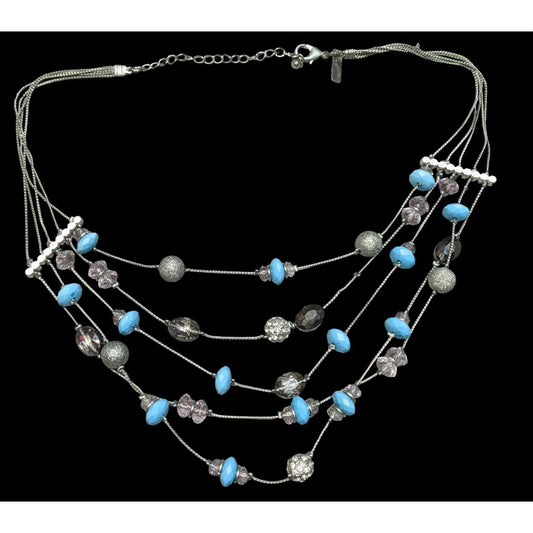 INC International Concepts Glam Blue And Silver Tone Layered Necklace