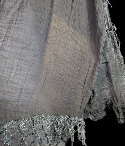 Victorian-Inspired Vintage Whimsygoth Gray Scarf With Lace Detail Distressed Look