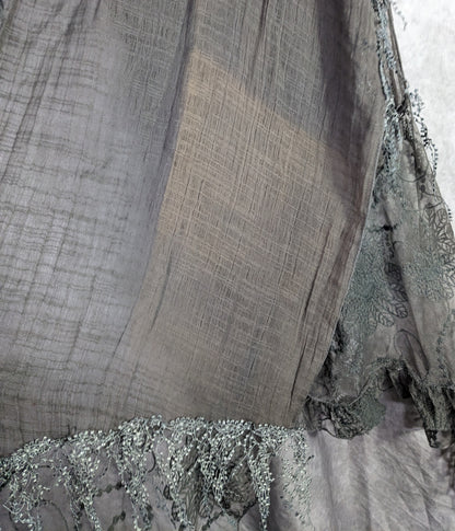 Victorian-Inspired Vintage Whimsygoth Gray Scarf With Lace Detail Distressed Look