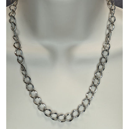 Silver Chain Link Necklace Minimalist Modern Hammered Oval Link Jewelry