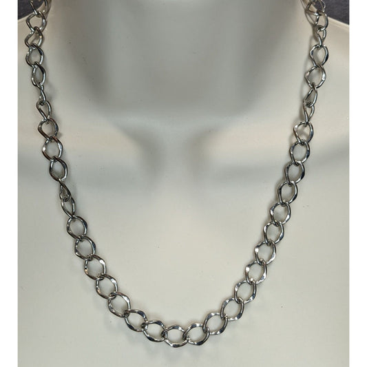 Silver Chain Link Necklace Minimalist Modern Hammered Oval Link Jewelry