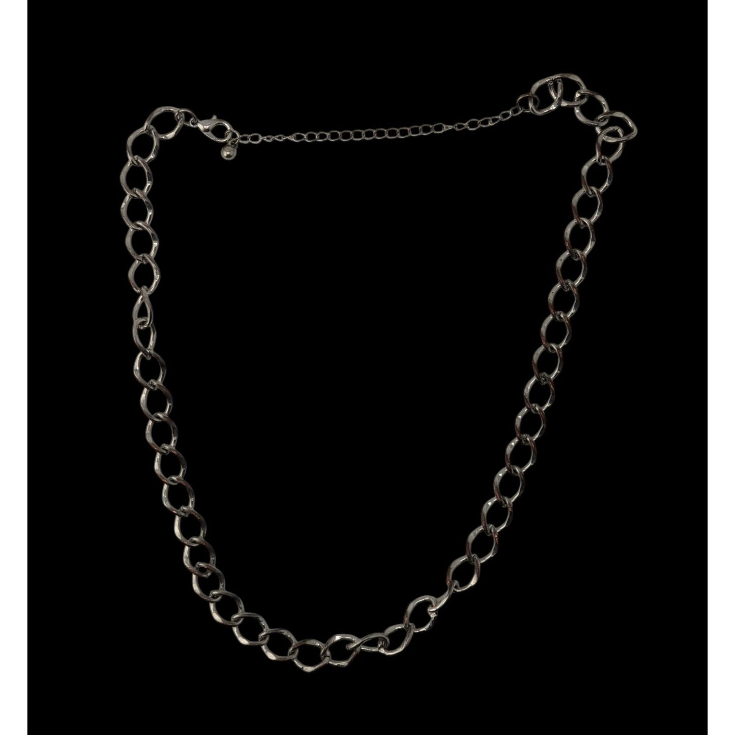 Silver Chain Link Necklace Minimalist Modern Hammered Oval Link Jewelry