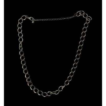 Silver Chain Link Necklace Minimalist Modern Hammered Oval Link Jewelry