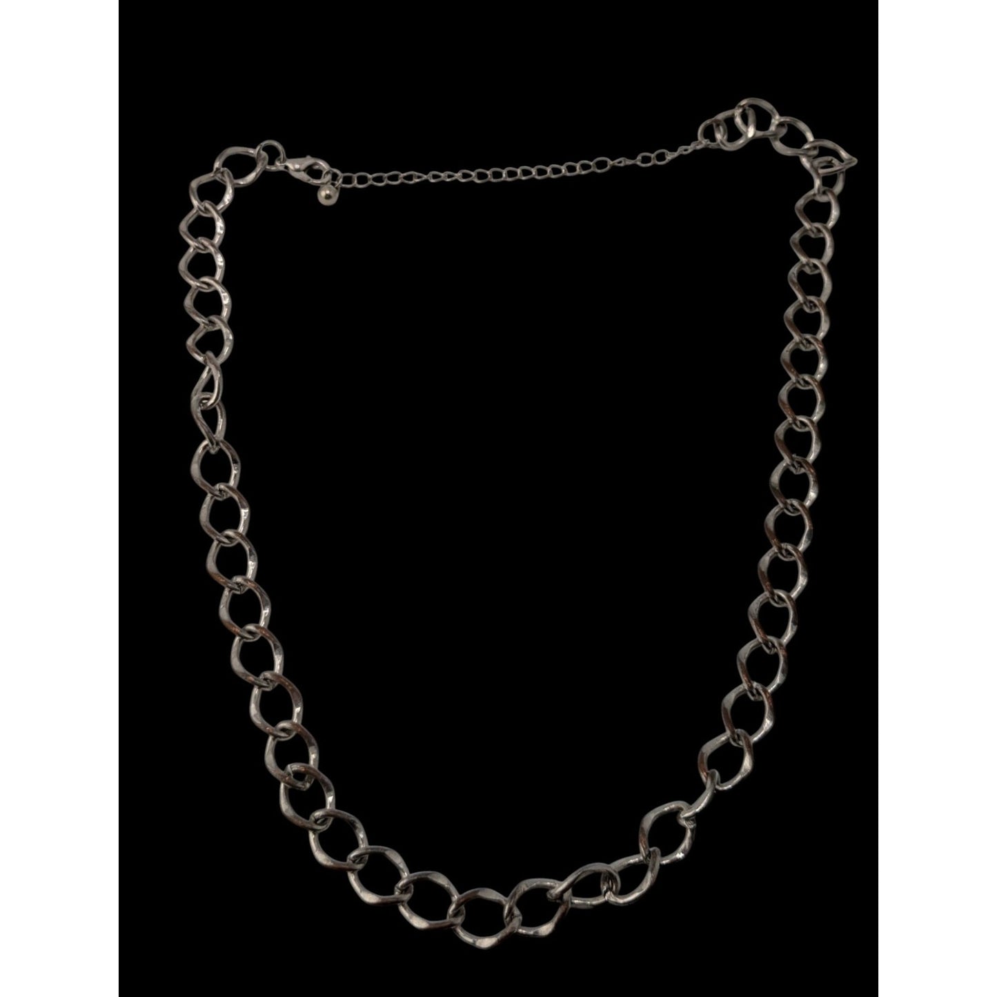 Silver Chain Link Necklace Minimalist Modern Hammered Oval Link Jewelry