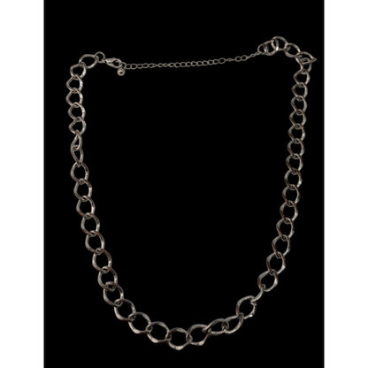 Silver Chain Link Necklace Minimalist Modern Hammered Oval Link Jewelry