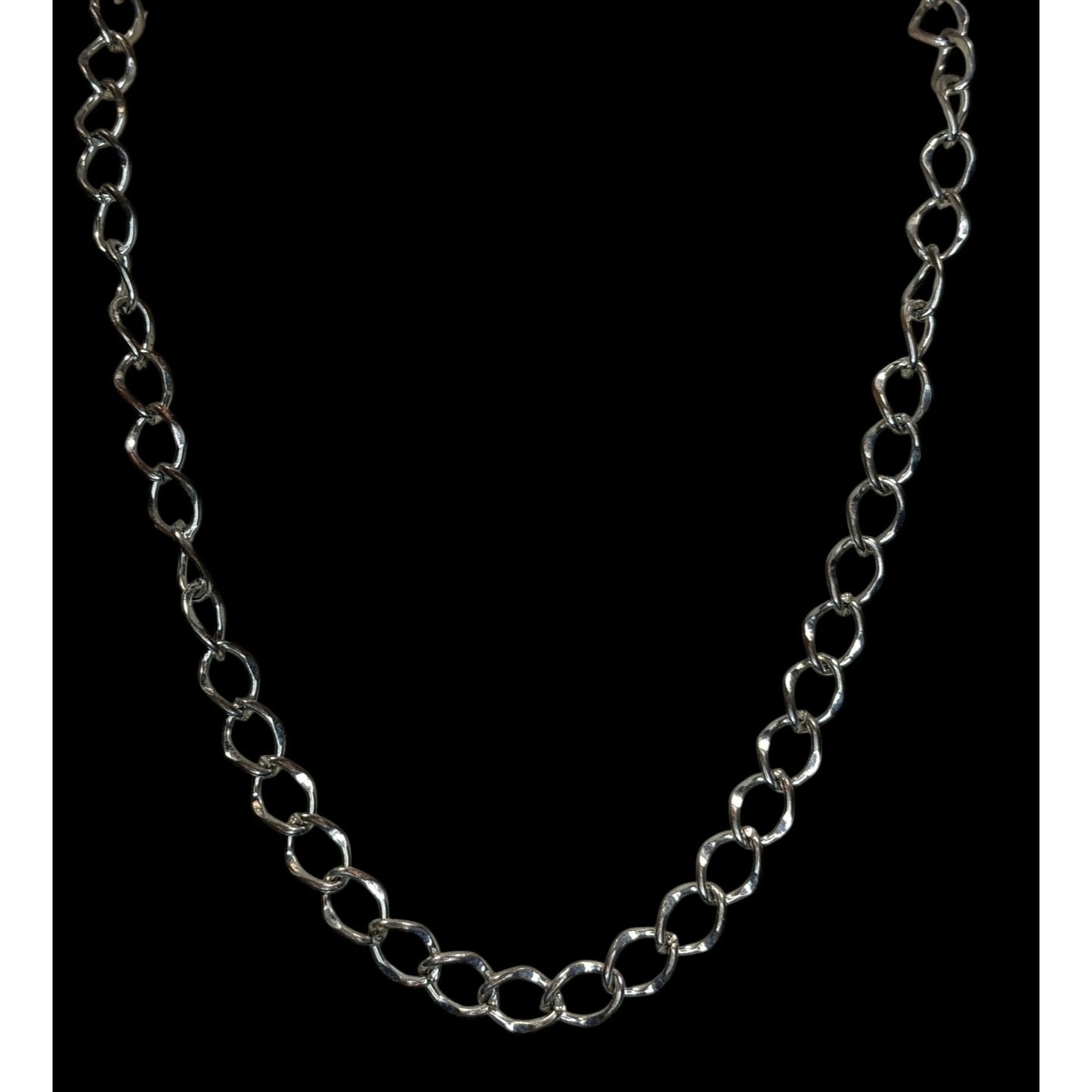 Silver Chain Link Necklace Minimalist Modern Hammered Oval Link Jewelry