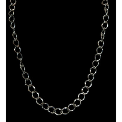 Silver Chain Link Necklace Minimalist Modern Hammered Oval Link Jewelry