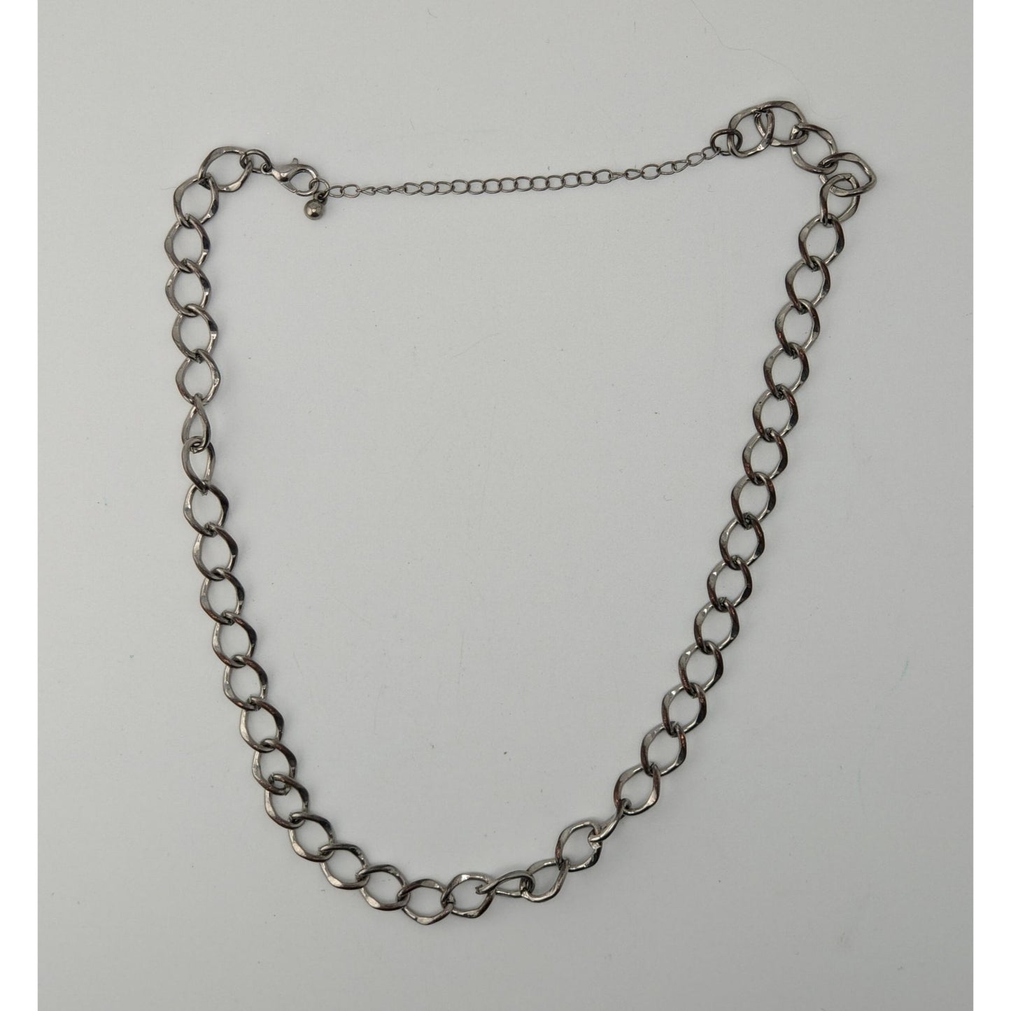 Silver Chain Link Necklace Minimalist Modern Hammered Oval Link Jewelry