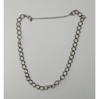 Silver Chain Link Necklace Minimalist Modern Hammered Oval Link Jewelry