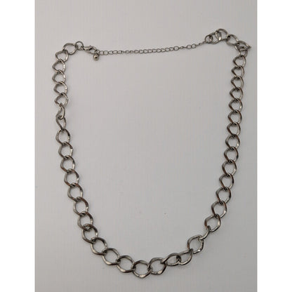 Silver Chain Link Necklace Minimalist Modern Hammered Oval Link Jewelry