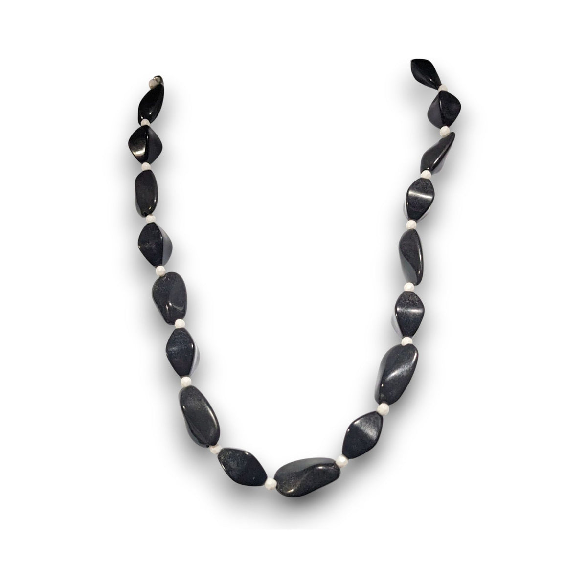 Gothic Minimalist Black White Twisted Bead Statement Necklace 17 Inch