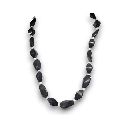 Gothic Minimalist Black White Twisted Bead Statement Necklace 17 Inch