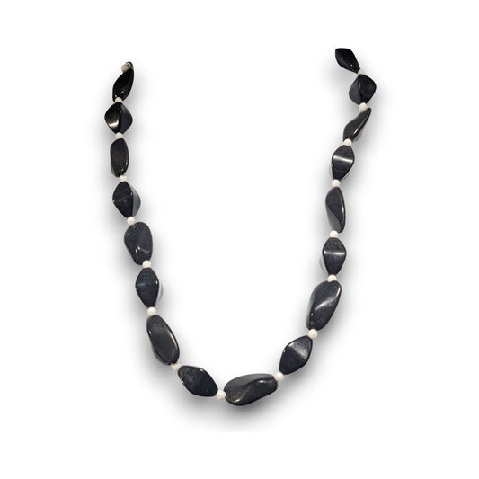Gothic Minimalist Black White Twisted Bead Statement Necklace 17 Inch
