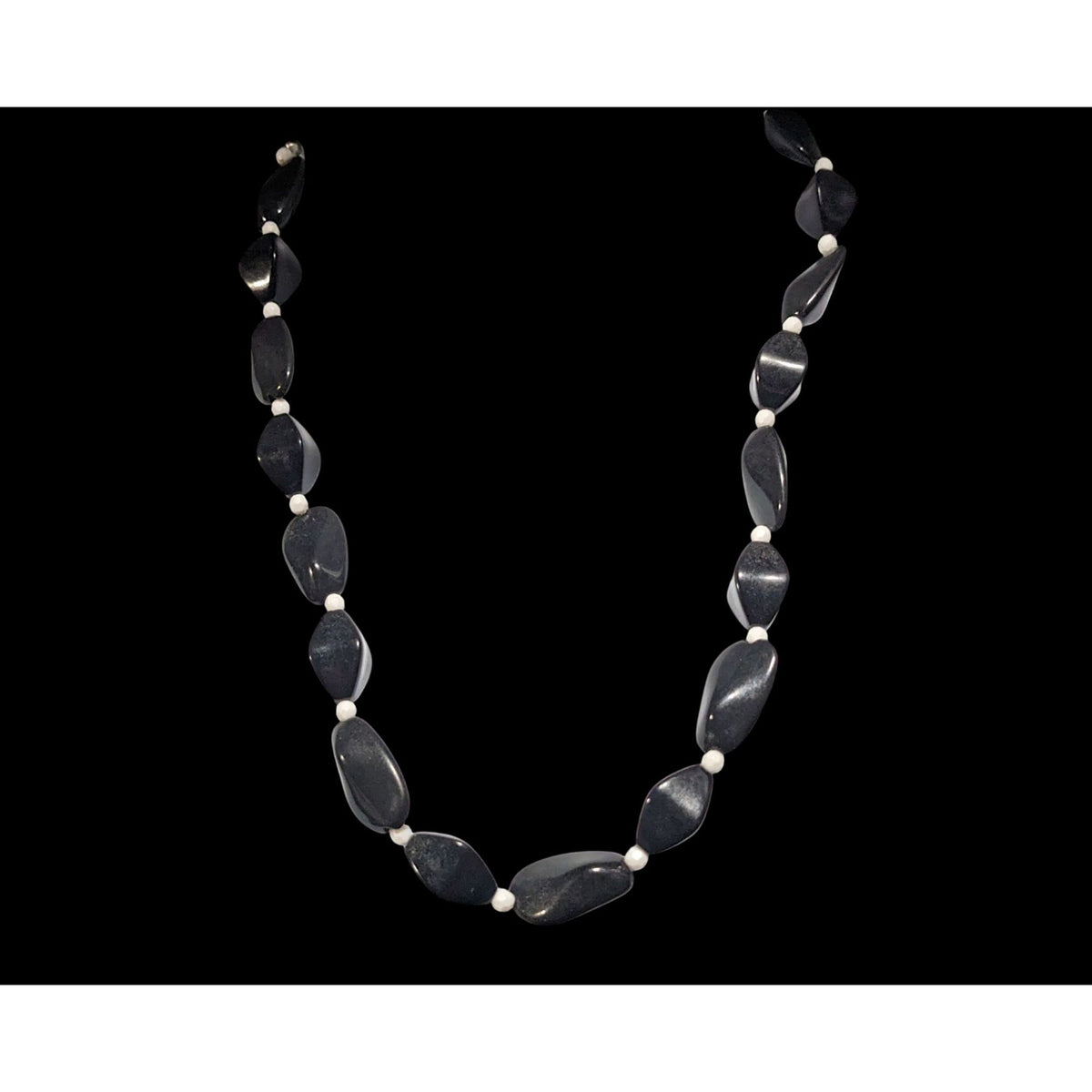 Gothic Minimalist Black White Twisted Bead Statement Necklace 17 Inch