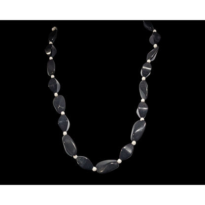 Gothic Minimalist Black White Twisted Bead Statement Necklace 17 Inch