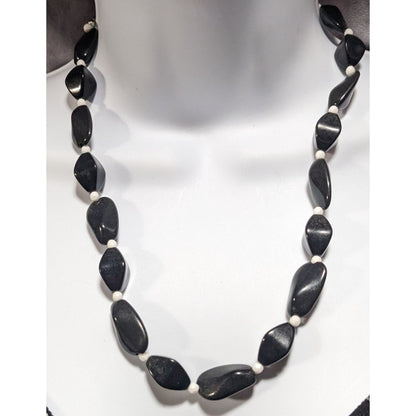 Gothic Minimalist Black White Twisted Bead Statement Necklace 17 Inch