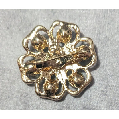 Vintage Floral Blue And Gold Tone Rhinestone Brooch