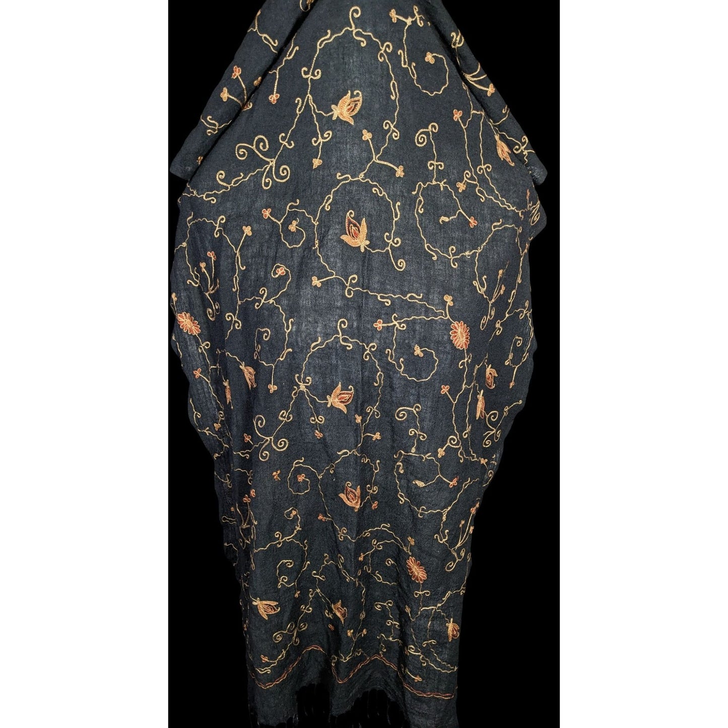 Vintage Hand Woven And Embroidered Floral Scarf/Shawl