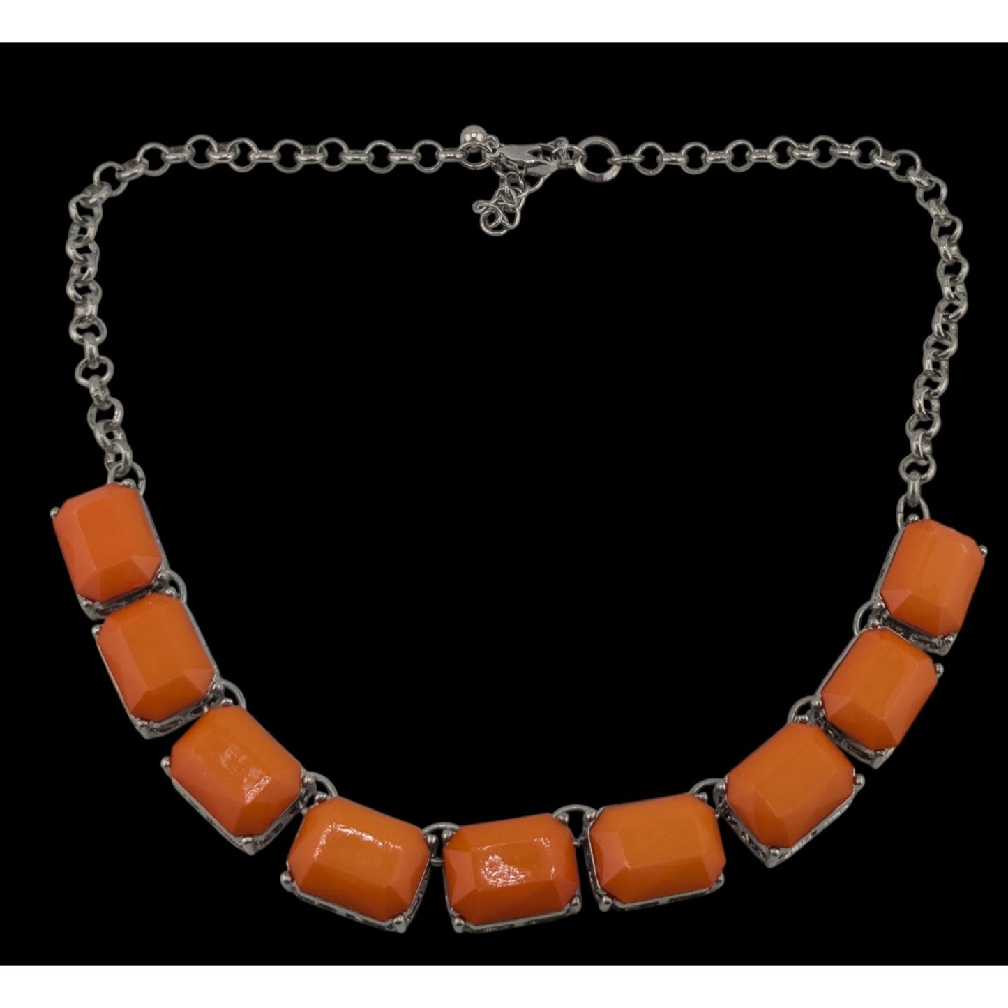 Retro Orange Statement Necklace With Silver-Tone Chain