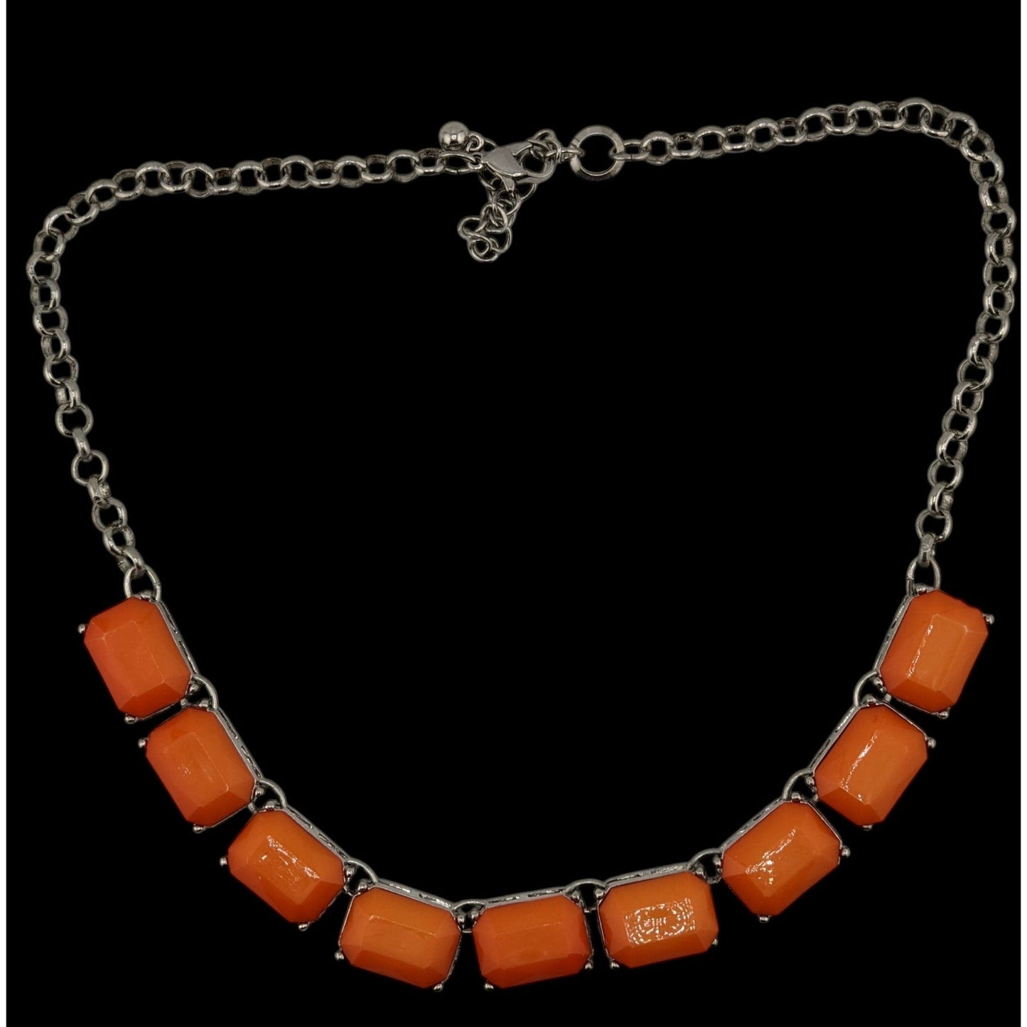 Retro Orange Statement Necklace With Silver-Tone Chain