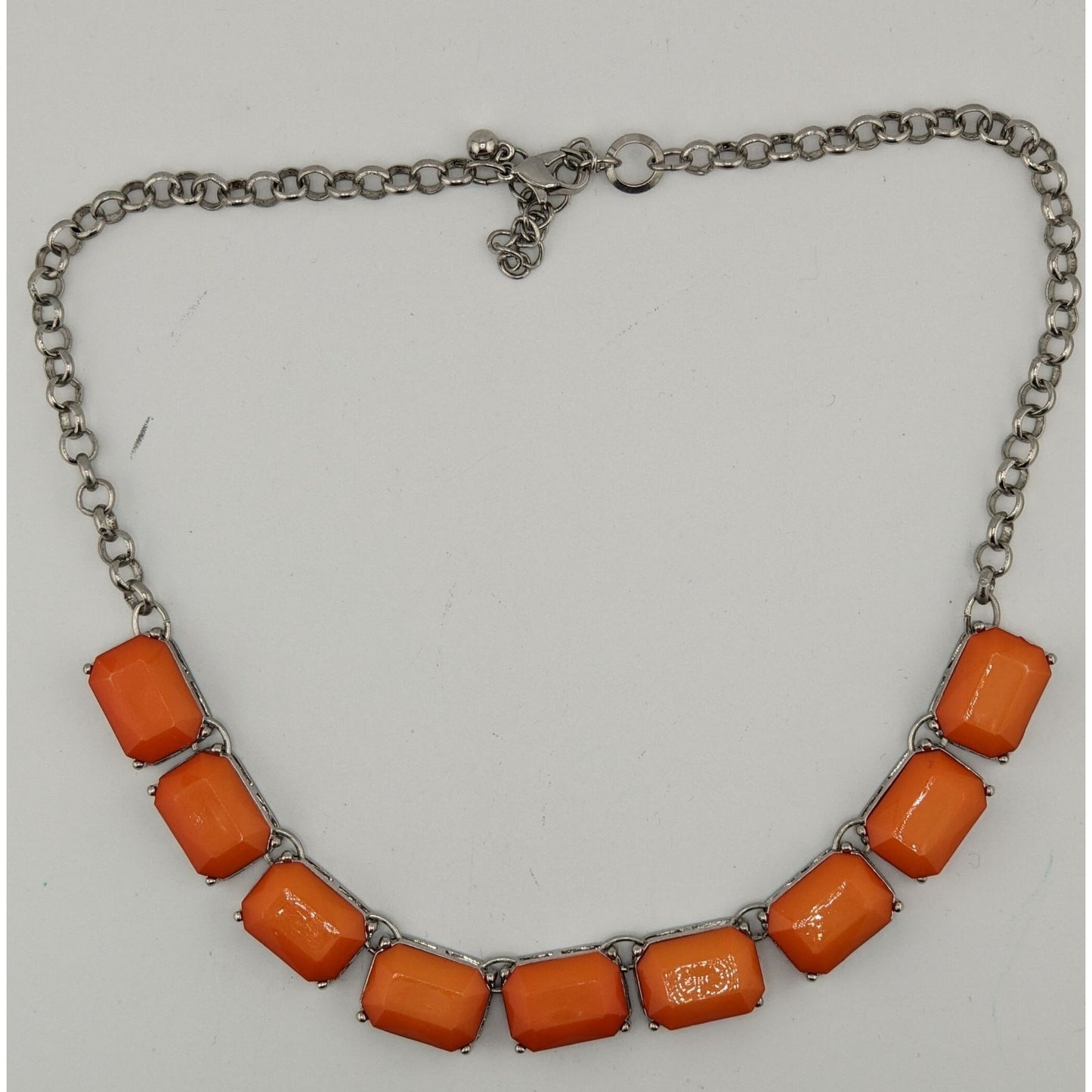 Retro Orange Statement Necklace With Silver-Tone Chain