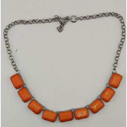 Retro Orange Statement Necklace With Silver-Tone Chain