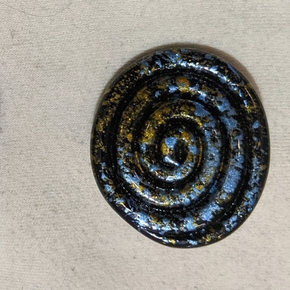 Vintage 90s Black Swirl Earrings With Blue And Yellow Paint Accents