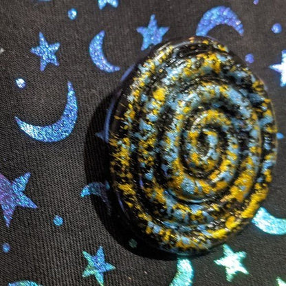 Vintage 90s Black Swirl Earrings With Blue And Yellow Paint Accents