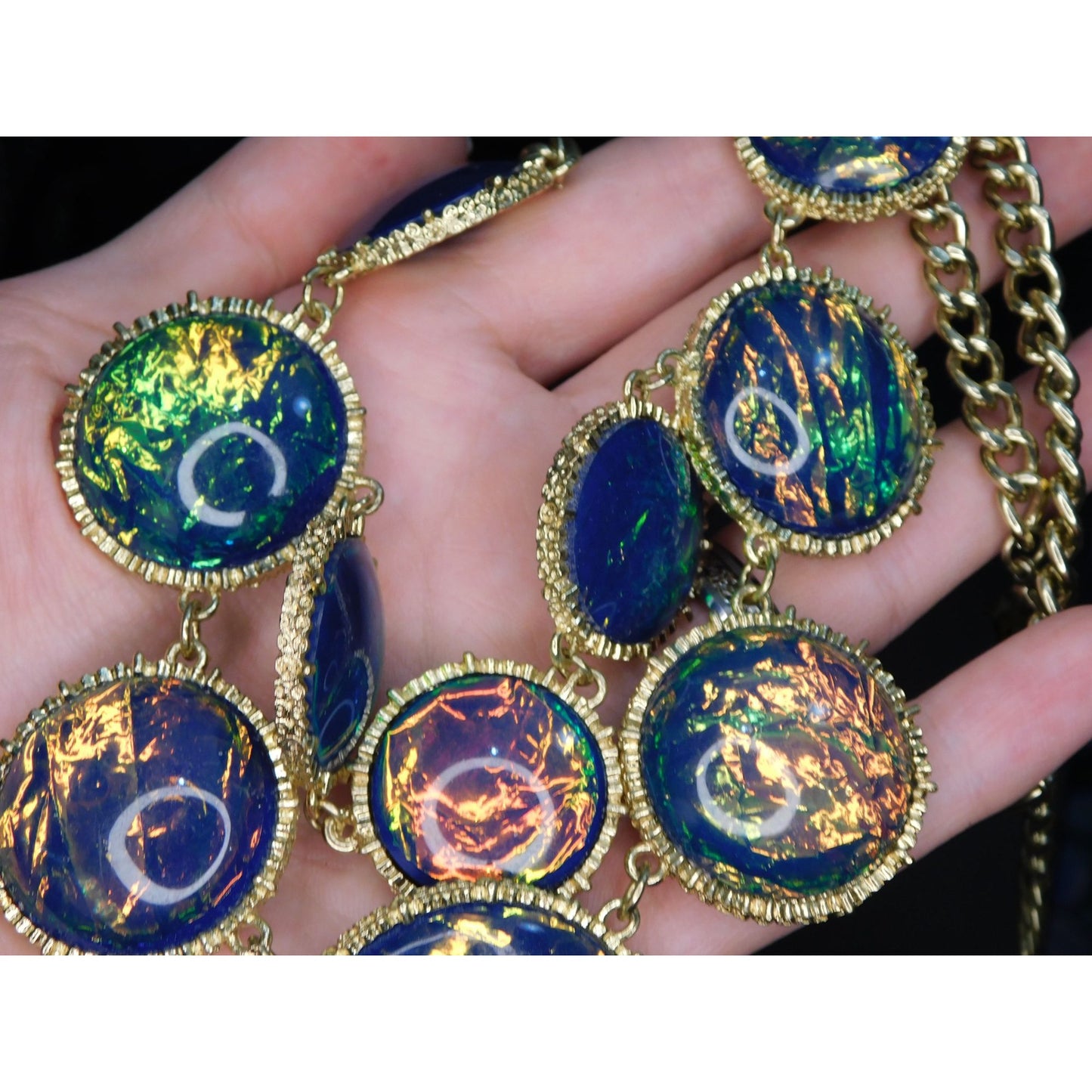 Whimsical Fantasy Faux Opal Statement Necklace