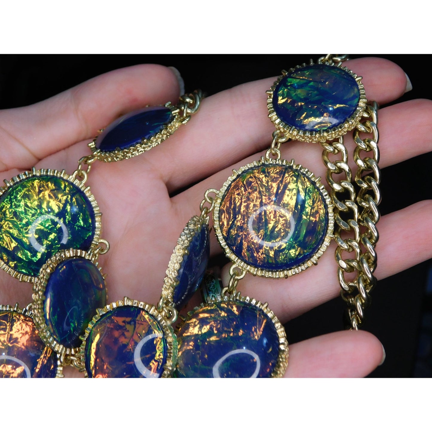 Whimsical Fantasy Faux Opal Statement Necklace