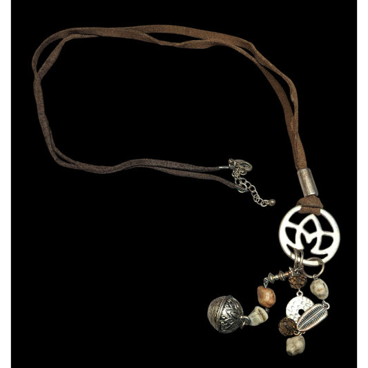 Bohemian Suede Mixed Media Charm Pendant Necklace