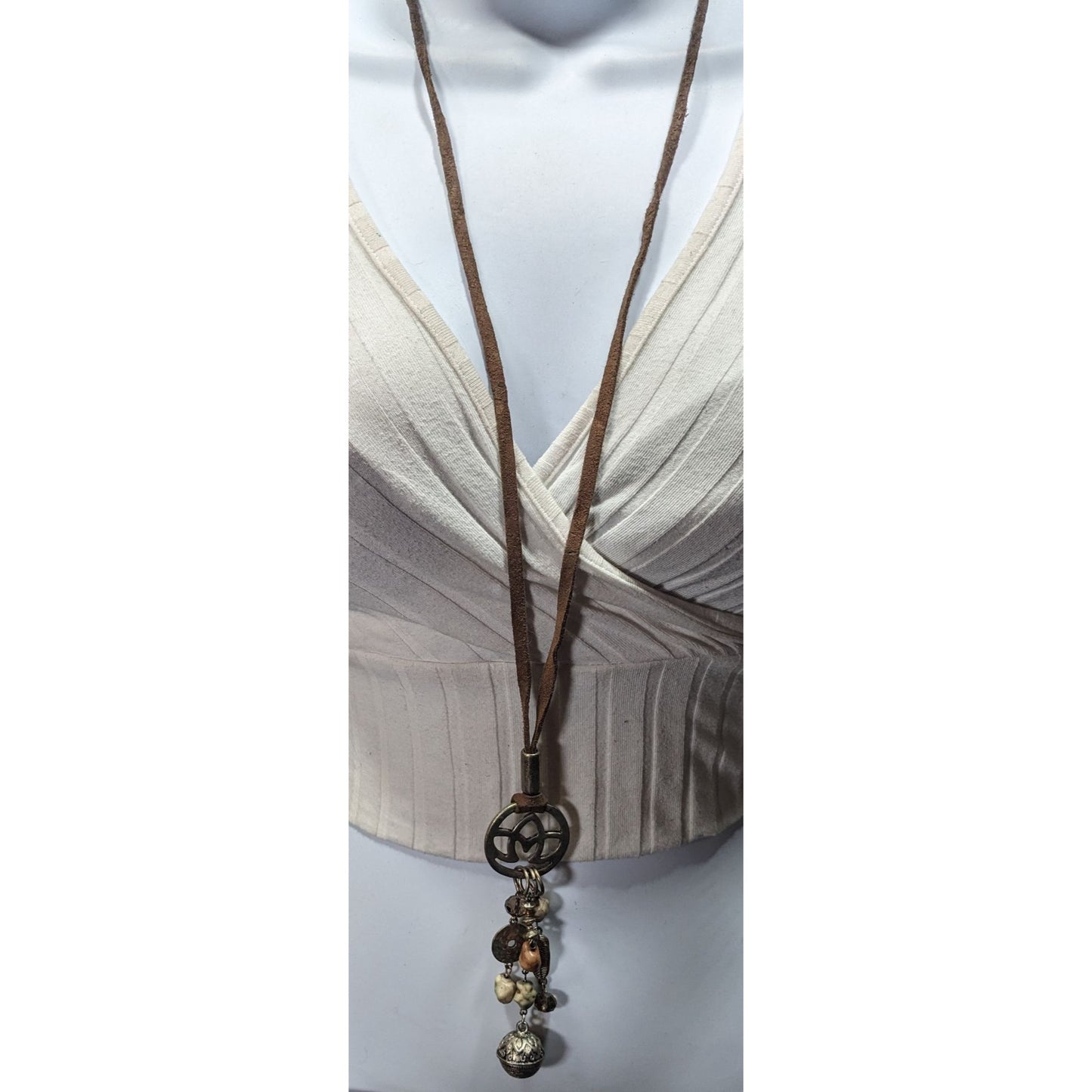 Bohemian Suede Mixed Media Charm Pendant Necklace