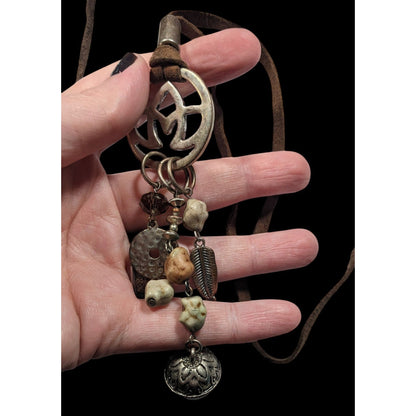 Bohemian Suede Mixed Media Charm Pendant Necklace